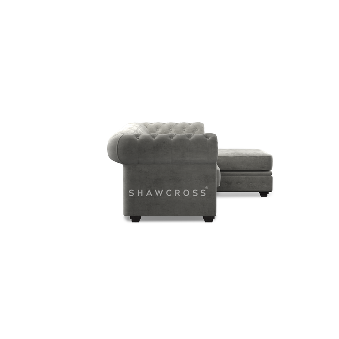 GRANDE CHESTERFIELD CHAISE SOFA IN DARK OR LIGHT GREY FABRIC