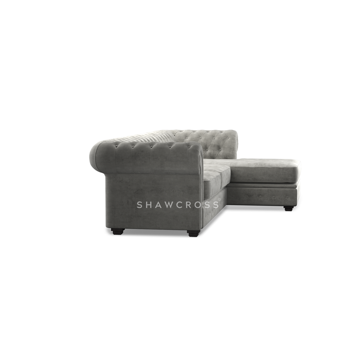 GRANDE CHESTERFIELD CHAISE SOFA IN DARK OR LIGHT GREY FABRIC