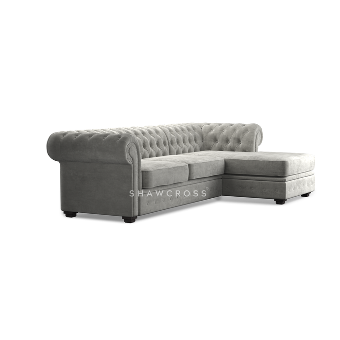 GRANDE CHESTERFIELD CHAISE SOFA IN DARK OR LIGHT GREY FABRIC