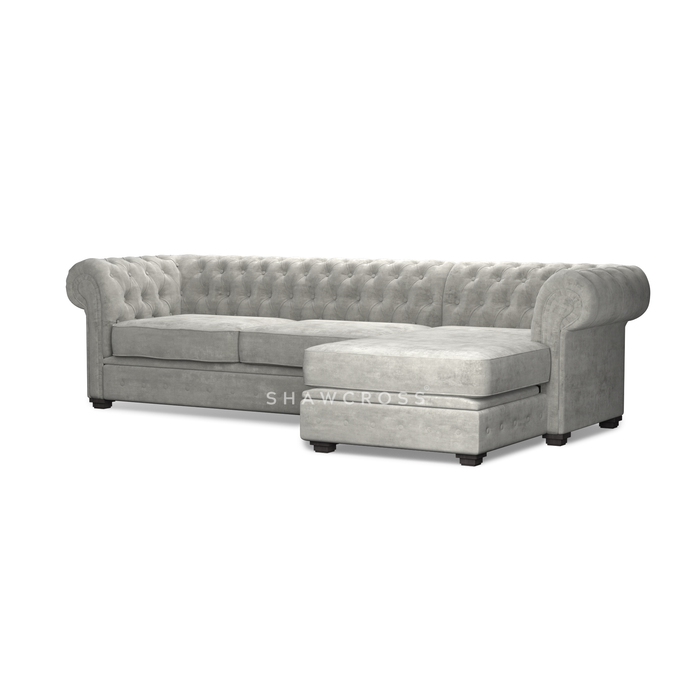 GRANDE CHESTERFIELD CHAISE SOFA IN DARK OR LIGHT GREY FABRIC