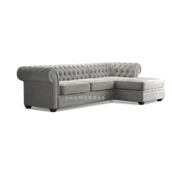 GRANDE CHESTERFIELD CHAISE SOFA IN DARK OR LIGHT GREY FABRIC