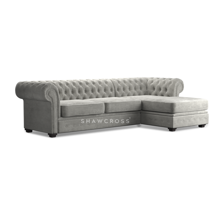 GRANDE CHESTERFIELD CHAISE SOFA IN DARK OR LIGHT GREY FABRIC