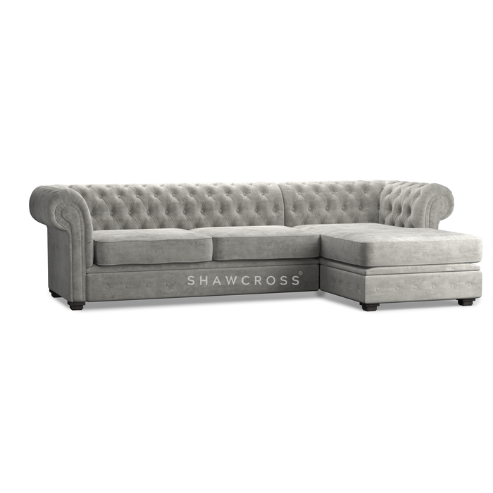 GRANDE CHESTERFIELD CHAISE SOFA IN DARK OR LIGHT GREY FABRIC