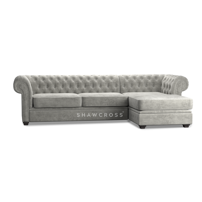 GRANDE CHESTERFIELD CHAISE SOFA IN DARK OR LIGHT GREY FABRIC