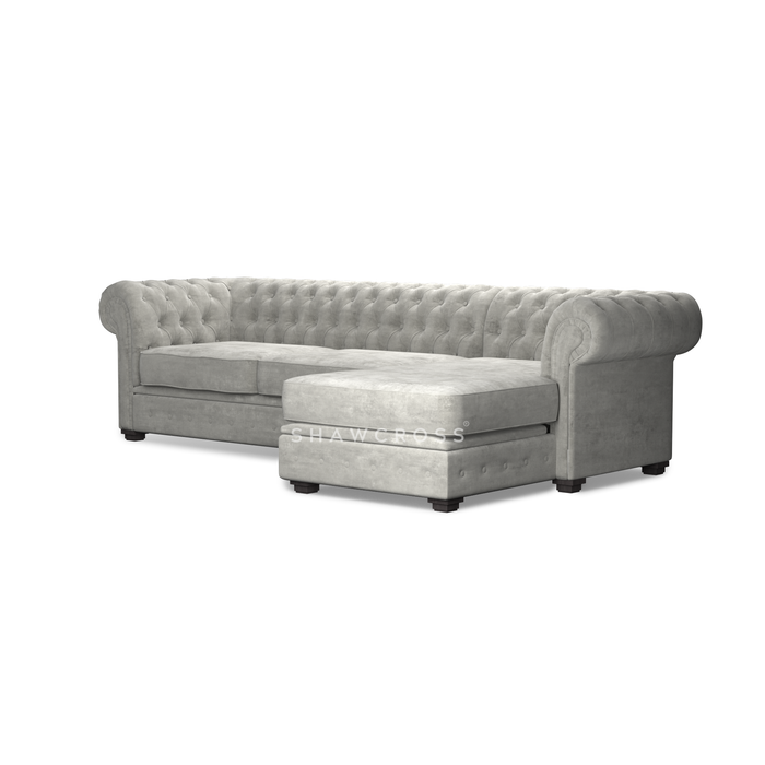 GRANDE CHESTERFIELD CHAISE SOFA IN DARK OR LIGHT GREY FABRIC