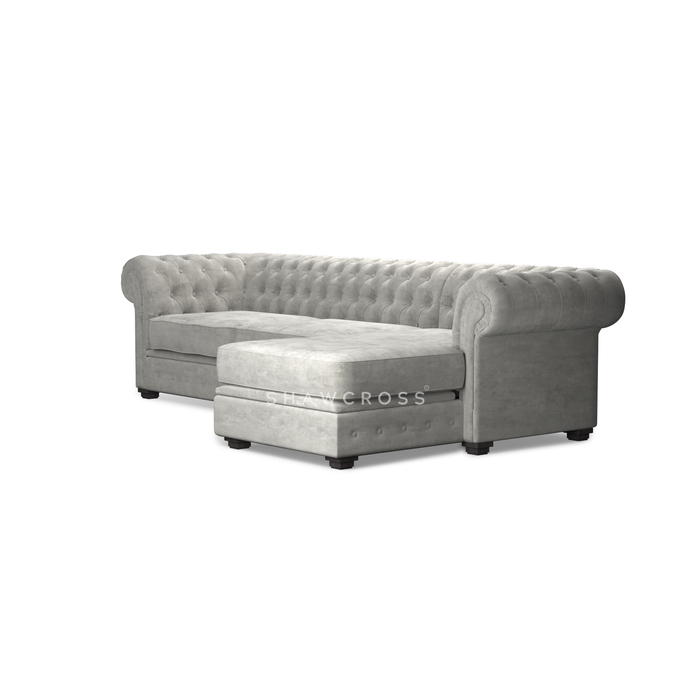GRANDE CHESTERFIELD CHAISE SOFA IN DARK OR LIGHT GREY FABRIC