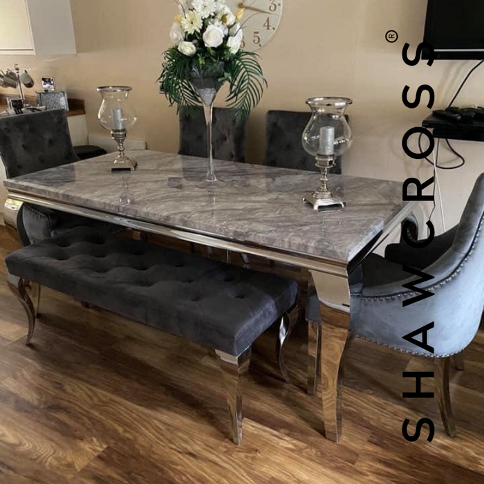 Louis Marble 1.8m Or 1.5m Dining Table With Cheshire Knocker Ring Chairs