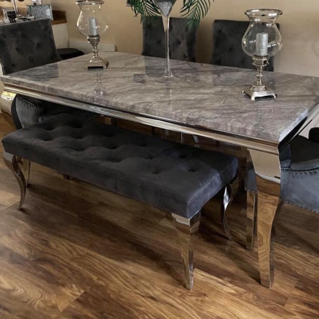 Louis Marble Dining Table With Cheshire Knocker Ring Chairs