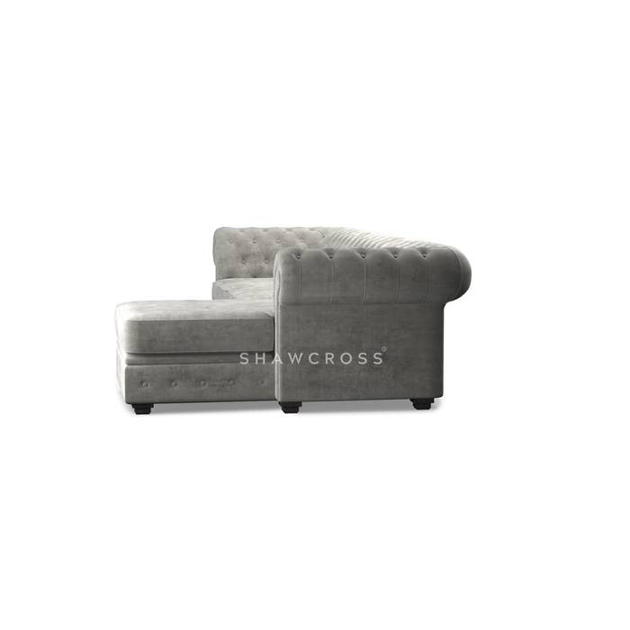 GRANDE CHESTERFIELD CHAISE SOFA IN DARK OR LIGHT GREY FABRIC