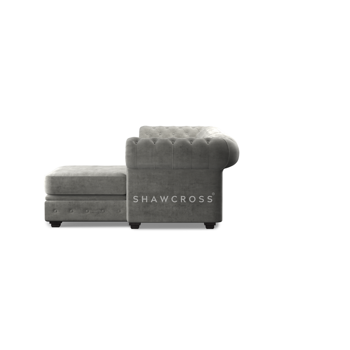 GRANDE CHESTERFIELD CHAISE SOFA IN DARK OR LIGHT GREY FABRIC