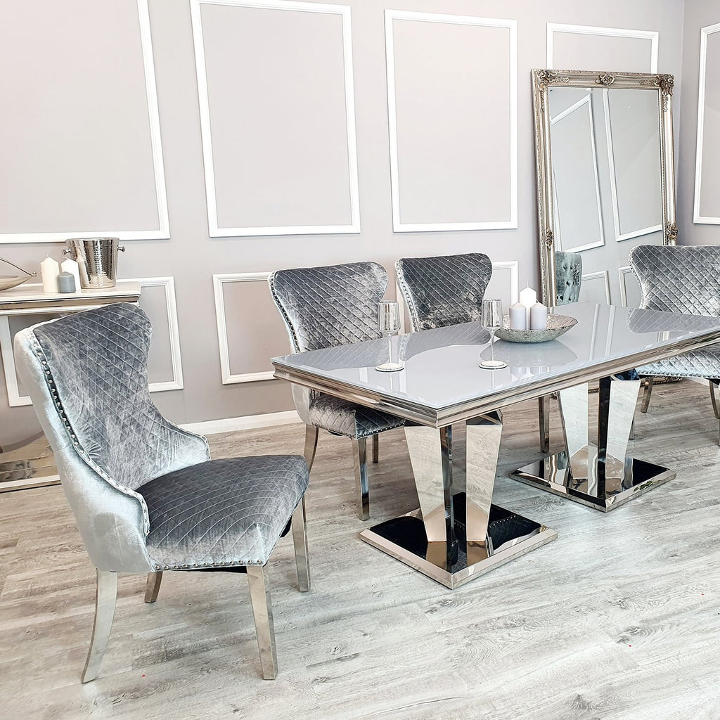 The Arturo 1.8m Marble Dining set with Lewis Lion Knocker Dining Chairs