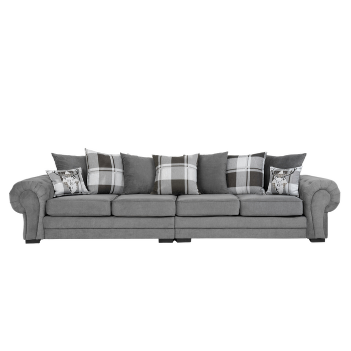 SASHA 4 SEATER GREY FABRIC SOFA SCATTER BACK WITH STAGS ON CUSHION