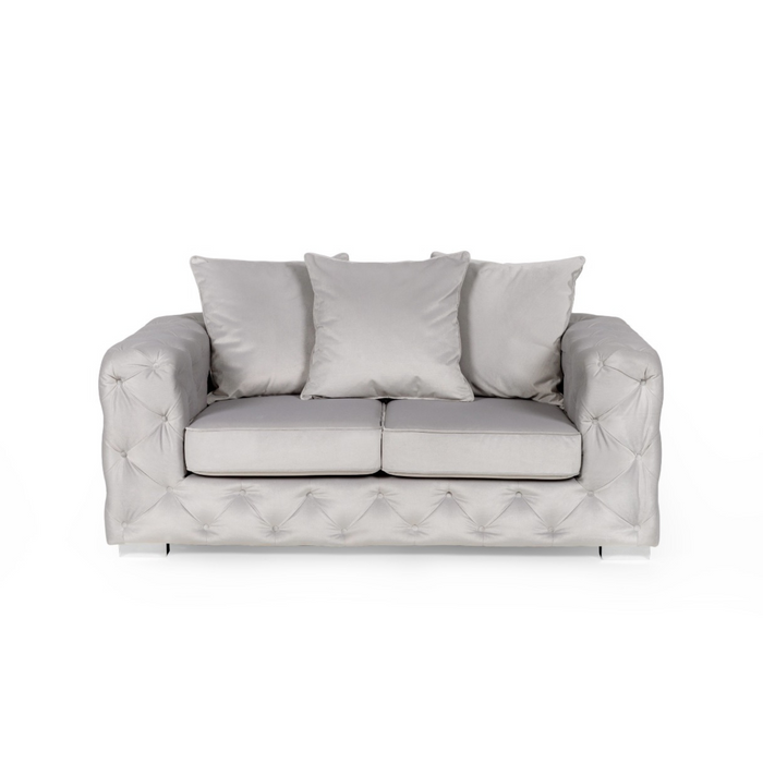 Ankara 3 Seater & 2 Seater Sofa Set In Silver Plush Velvet