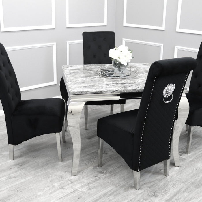 LOUIS MARBLE DINING SET 1M X 1M WITH THE LUCIA DINING CHAIRS LIGHT GREY MARBLE