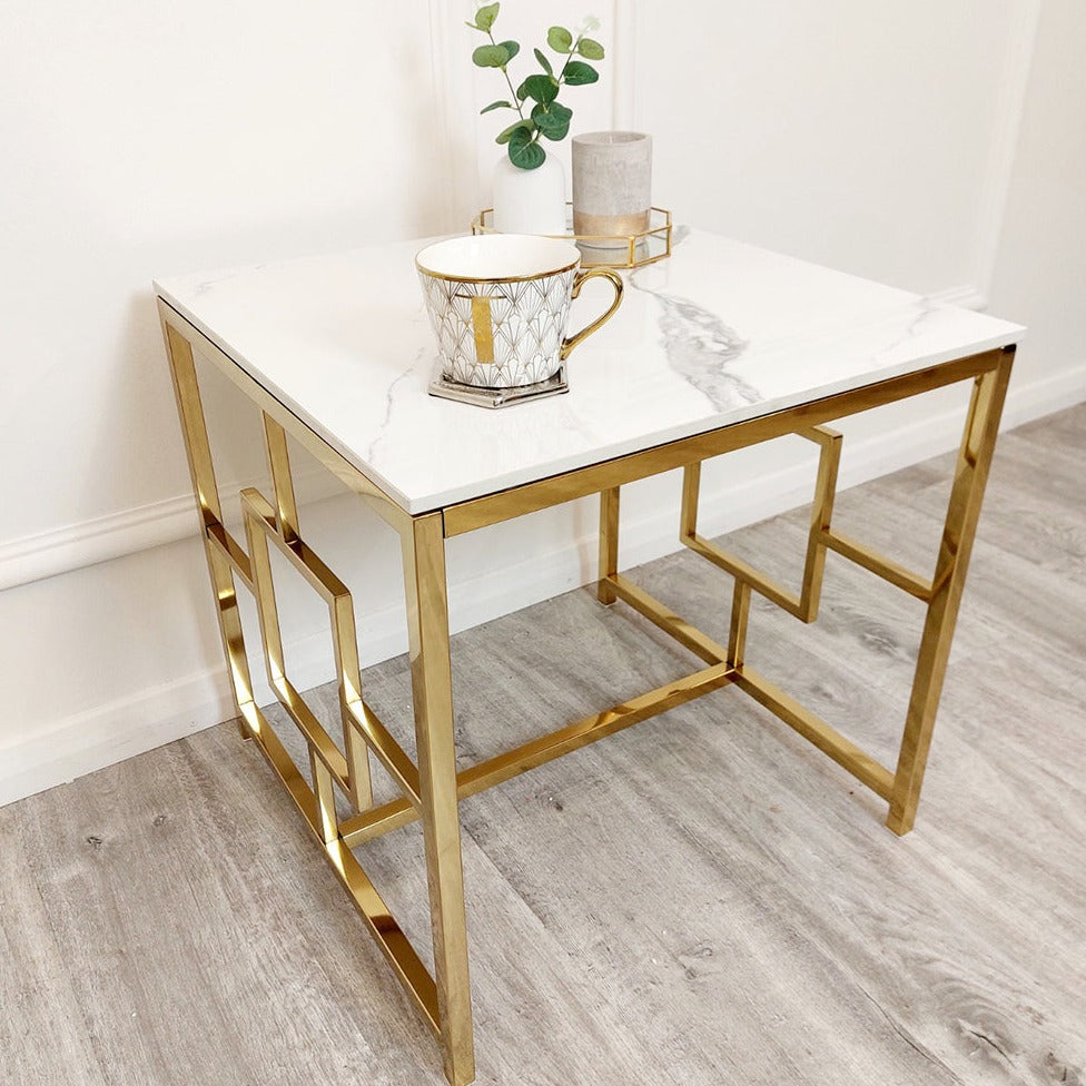 Geo Gold Lamp Table with Polar White Sintered Top