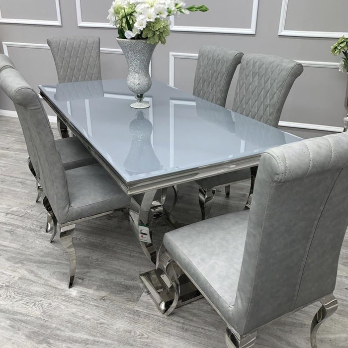 1.8m Marble Dining set with Lewis Lion Knocker Dining Chairs