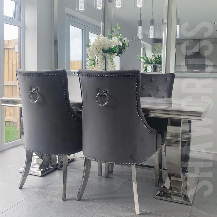Ariana Marble 1.8M Dining Table And Cheshire Velvet Knocker Dining Chairs Or Bench