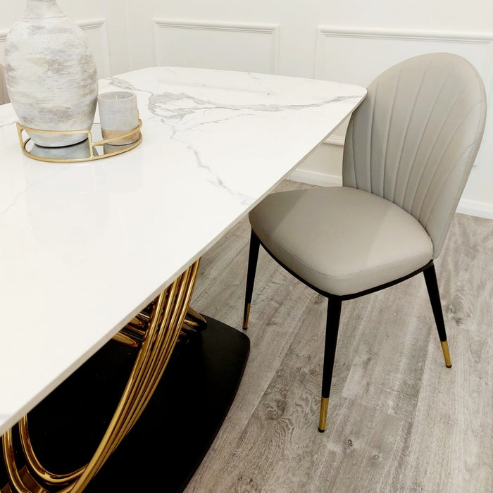Orion 1.8m Sintered Stone in White and Grey with Leather Etta Dining Chairs