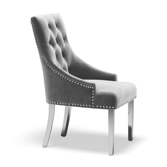 Pair of Cheshire grey velvet knocker dining chairs