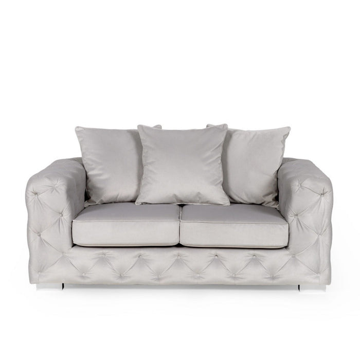 Ankara 3 Seater & 2 Seater Sofa Set In Silver Plush Velvet