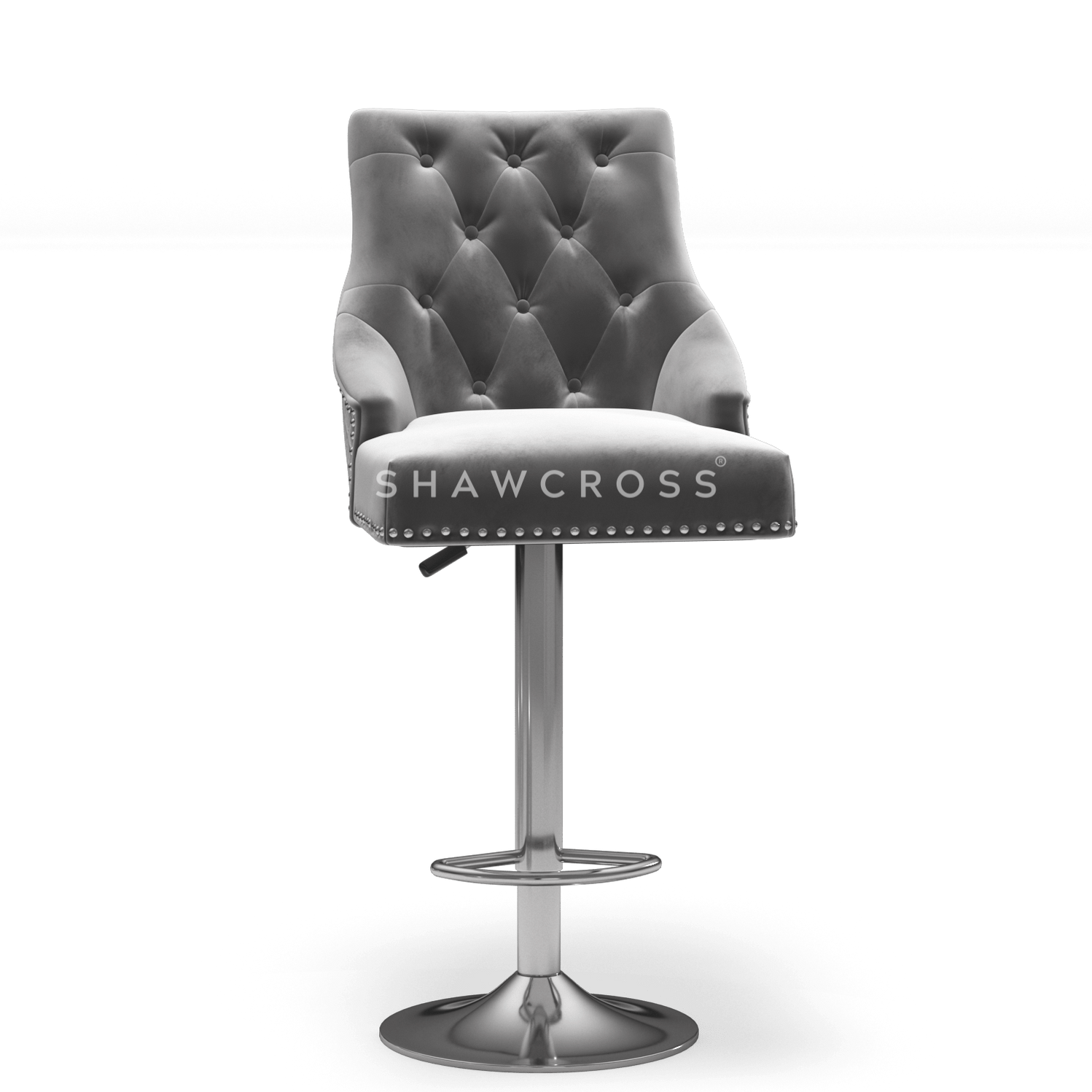 Bentley Quilted Knocker Bar Stool In Grey Velvet