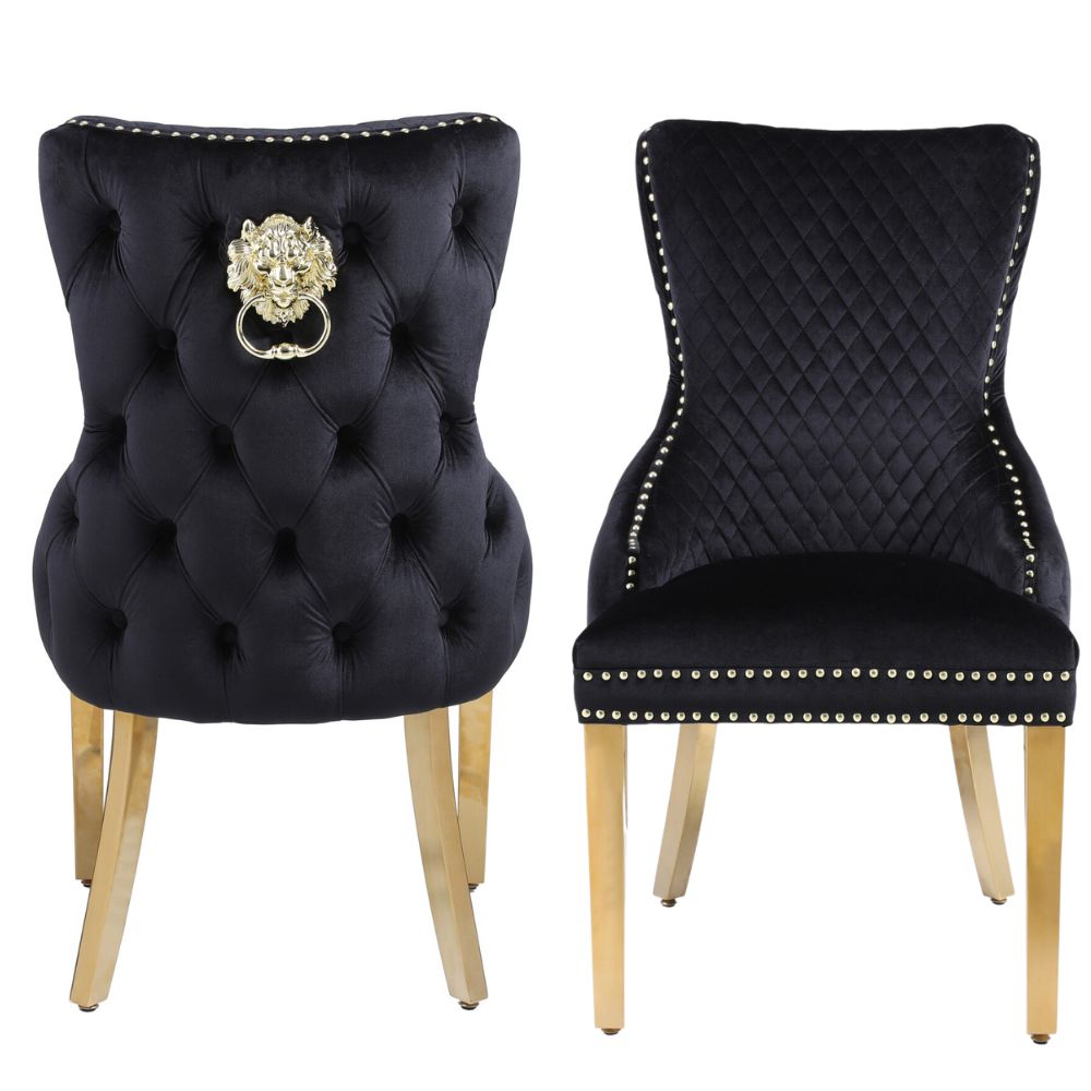 Pair of Victoria black velvet knocker dining chairs