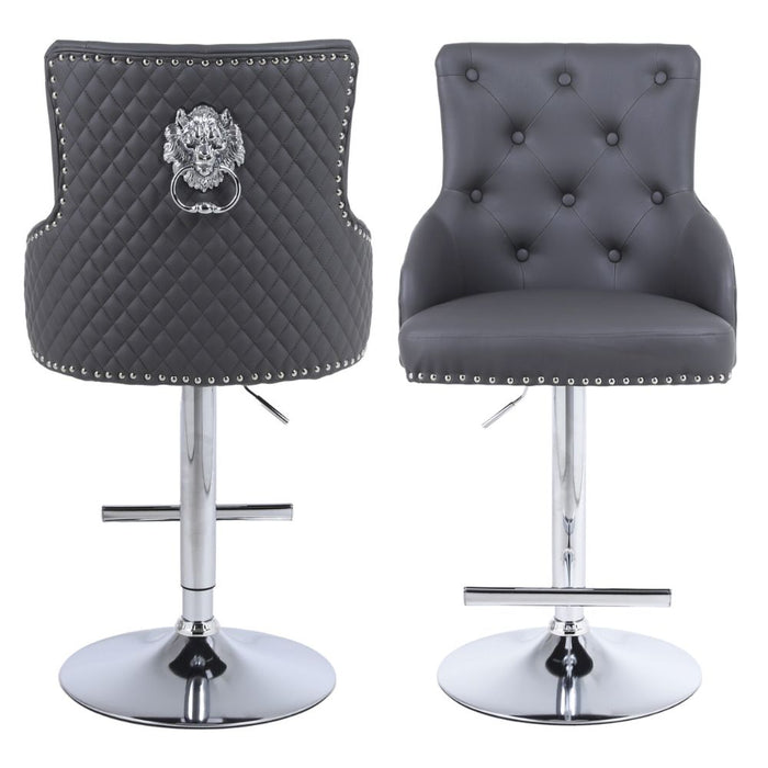 Bentley leather Quilted back Knocker Back Bar Stool With Lions Head dark grey