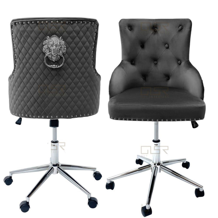 Bentley office chair in dark grey plush velvet