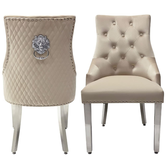 Pair of Bentley cream velvet knocker dining chairs