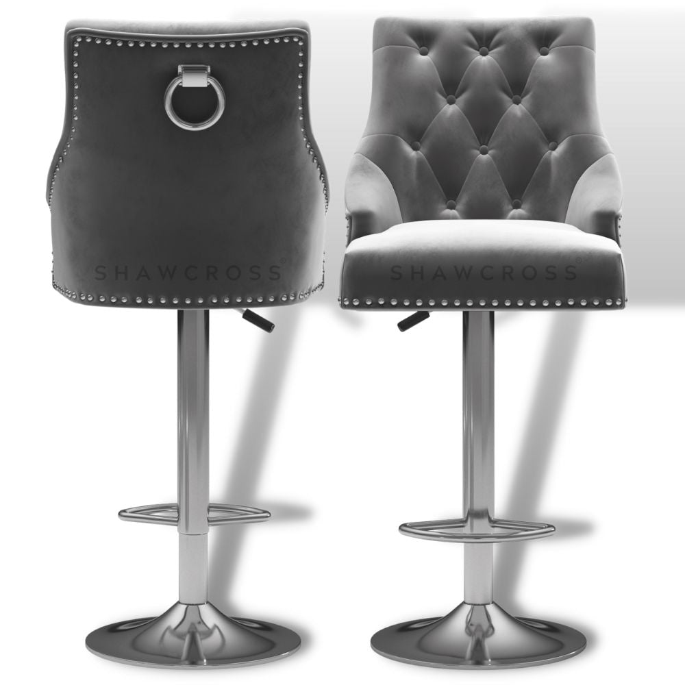 Cheshire Knocker Bar Stool In Dark Grey Velvet