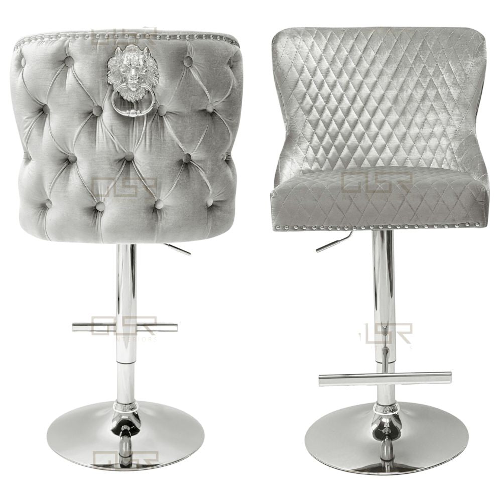 Valentino Knocker Back Bar Stools With Lions Head In petwer