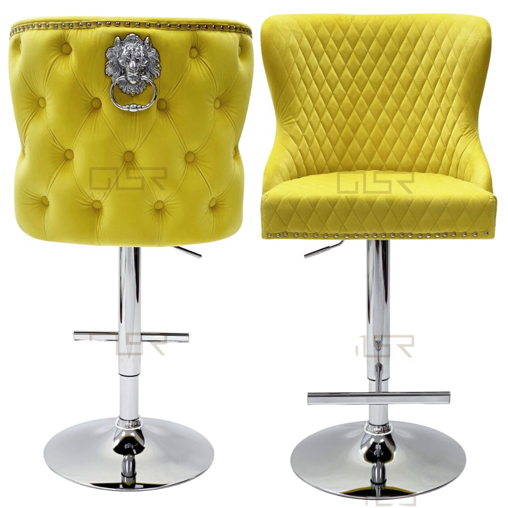 PREORDER Valentino Knocker Back Bar Stools In Mustard plush velvet