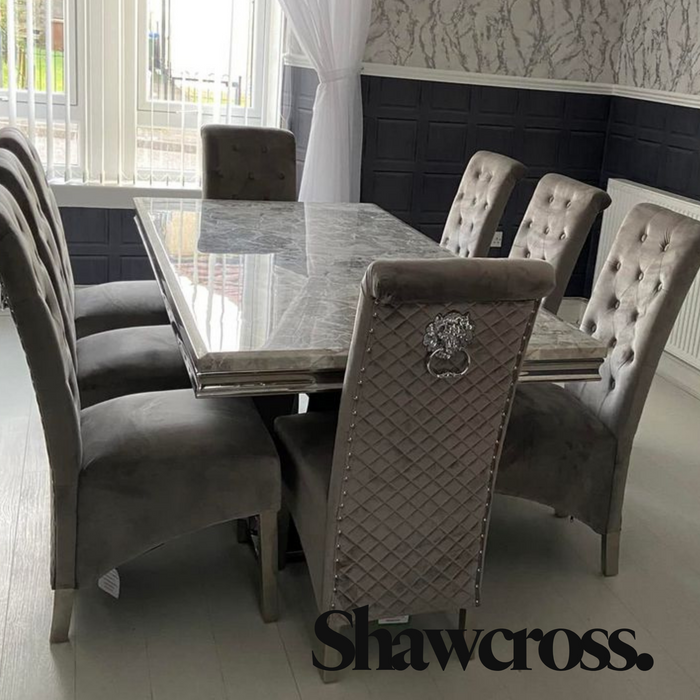 Denver Marble 2 Metre Dining Table With  Lucia Velvet Dining Chairs