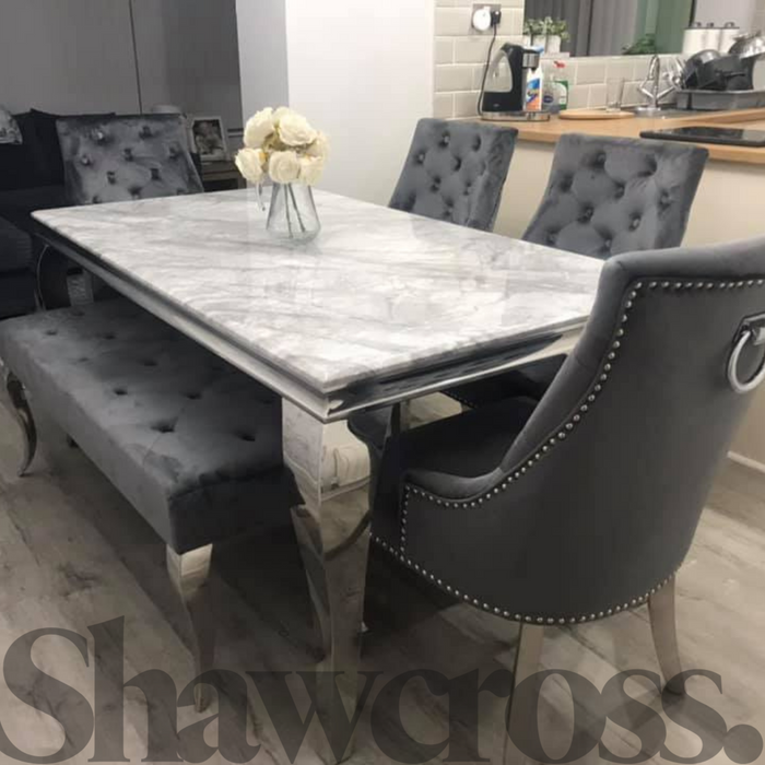 Louis Marble 1.8m Or 1.5m Dining Table With Cheshire Knocker Ring Chairs