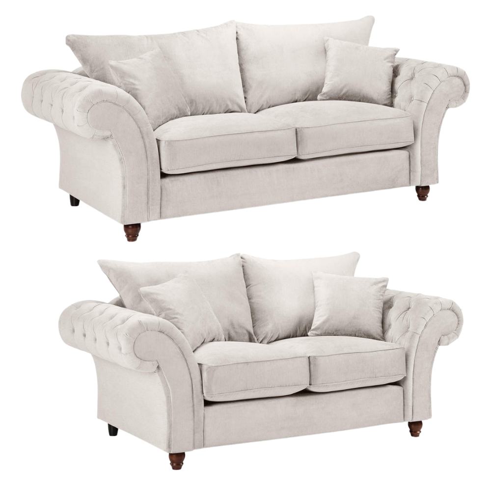 Windsor 3 & 2 Seater Scatter Back Sofa Set In Stone Fabric