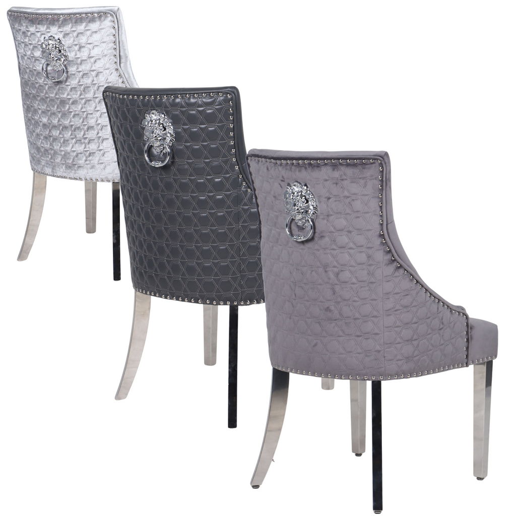 Roma Lion Knocker Quilted Back Dining Chairs
