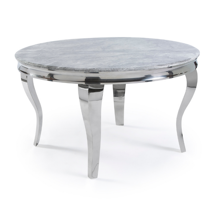 Louis round marble dining table 130cm diameter with Chrome metal frame