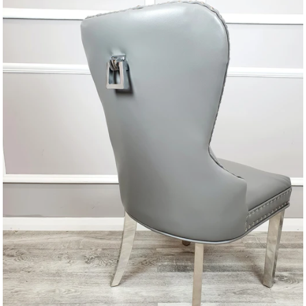 Pair Of Kendal Pu Leather Look Dining Chairs In Light Grey With Square Knocker