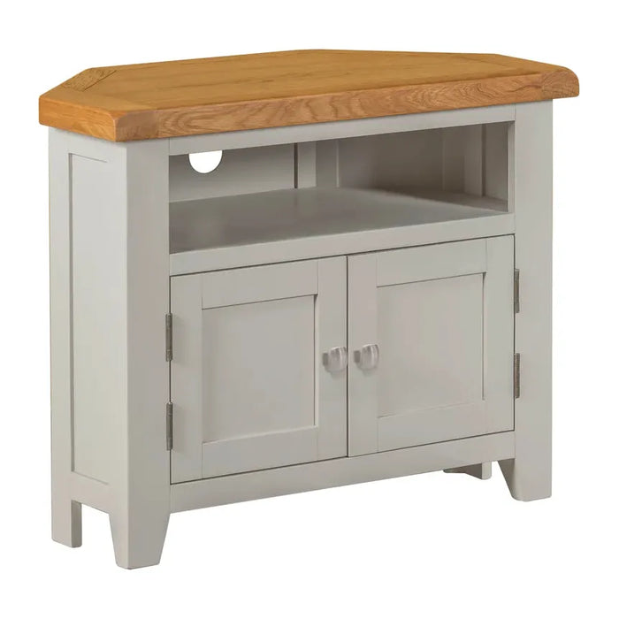 lucas solid oak grey painted corner tv cabinet