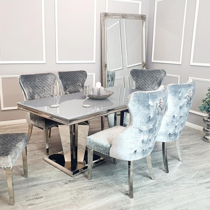 The Arturo 1.8m Marble Dining set with Lewis Lion Knocker Dining Chairs
