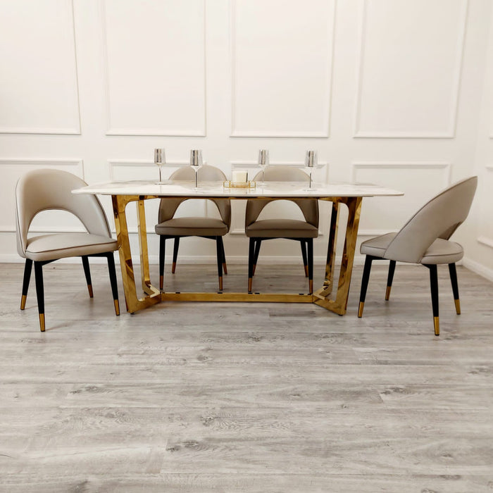 Lucian Gold 1.8m Stone Dining Table with Etta Dining Chairs