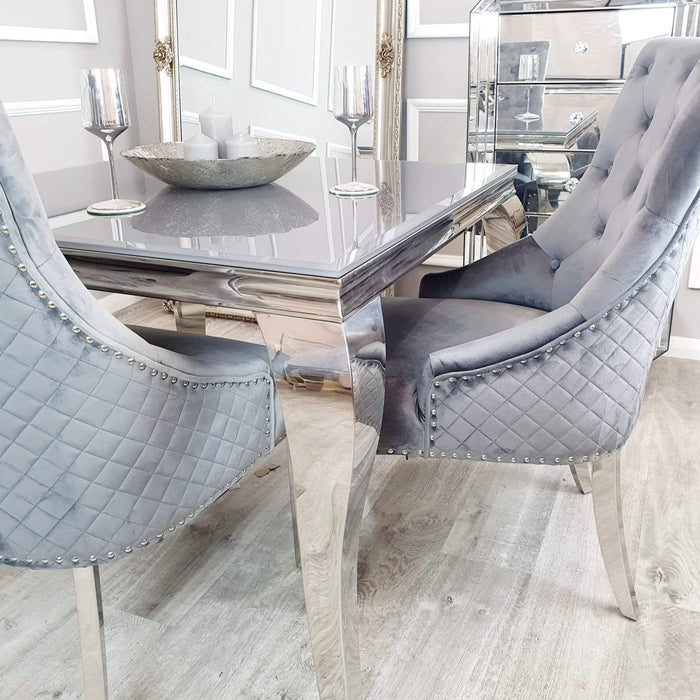1M X 1M Louis Glass Dining Set With 2 Or 4 Quilted Lion Knocker Chairs