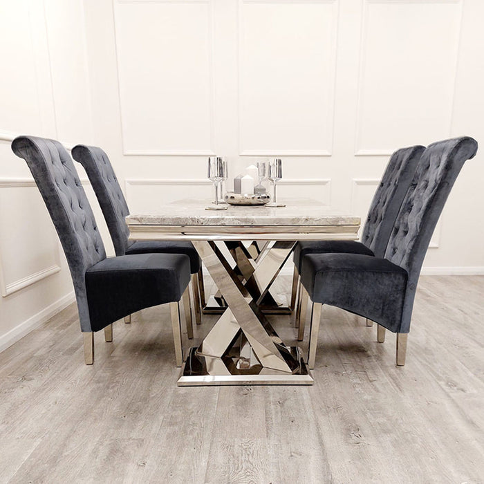 Xavia Marble 1.8m Dining Table And Lucia Plush Velvet Knocker Chairs