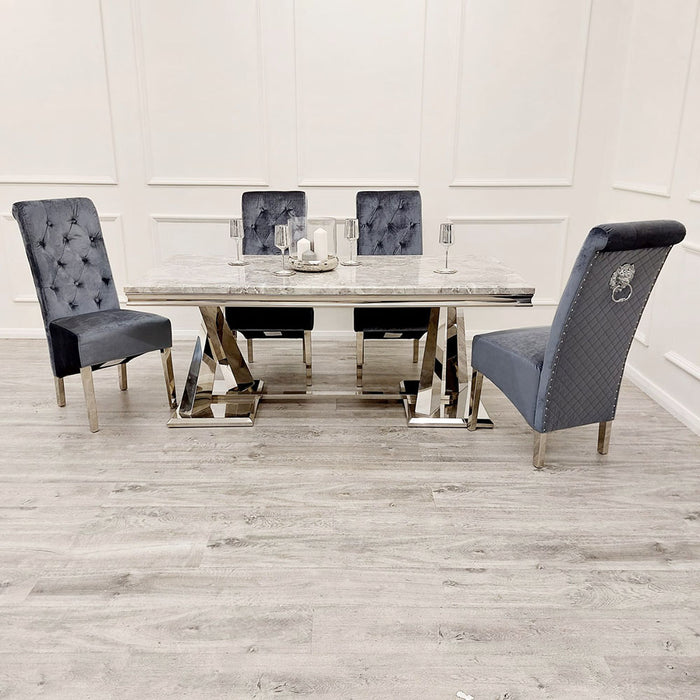 Xavia Marble 1.8M Dining Table With Lucia Quilted Velvet Knocker Chairs