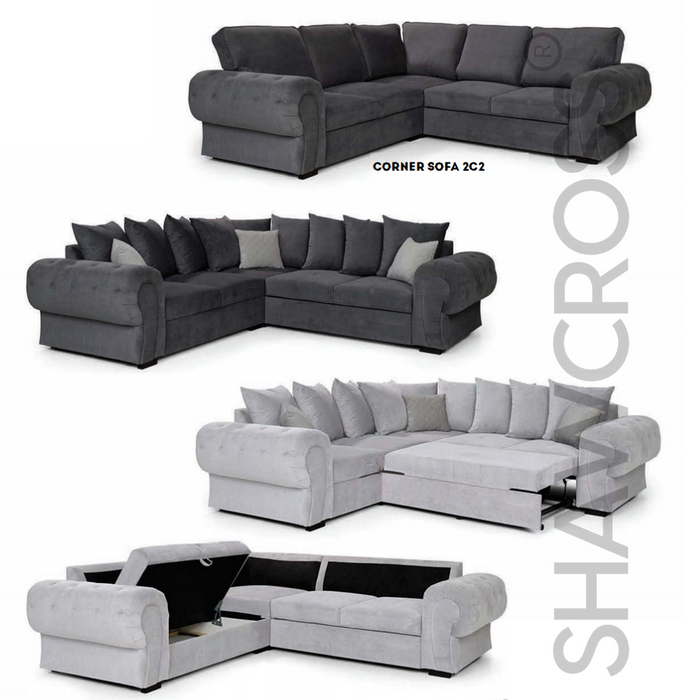 Nicolay corner fabric sofa bed in grey chenile fabric with storage