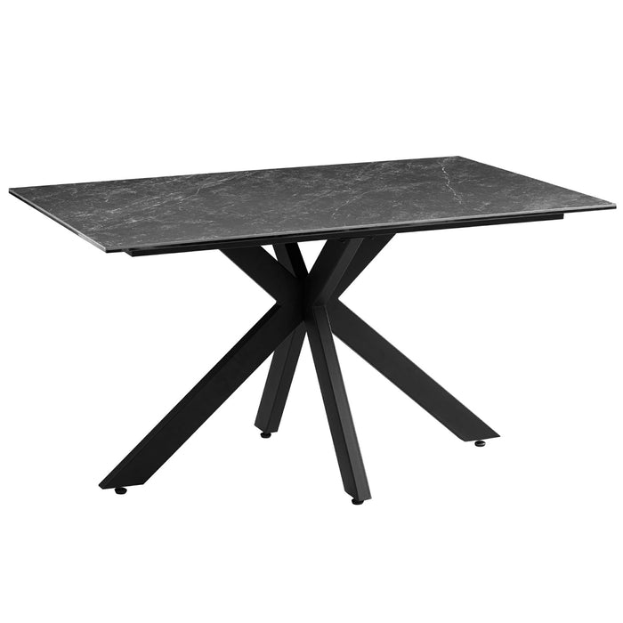 Harlow 140cm dark grey polished ceramic dining table with black base