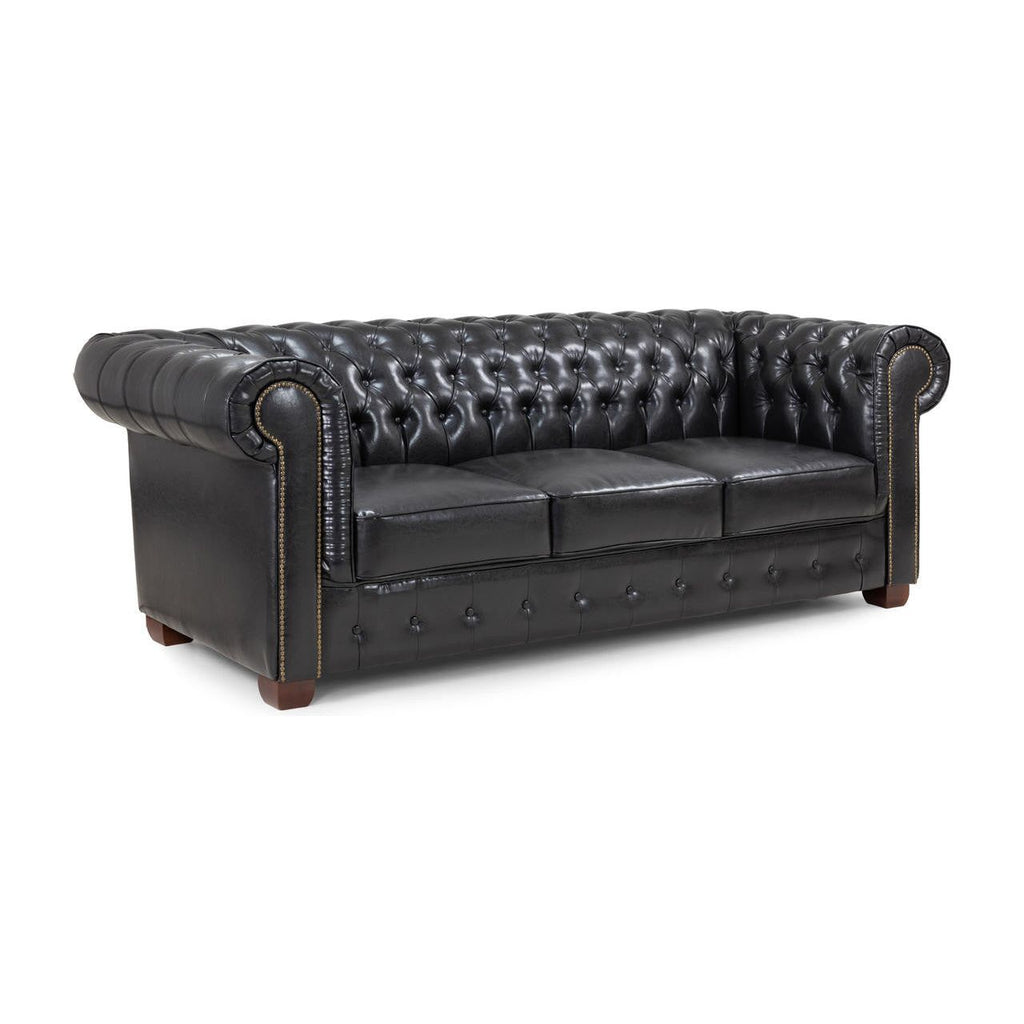 Black Leather Chesterfield 3 Seater & 2 Seater Sofa Set