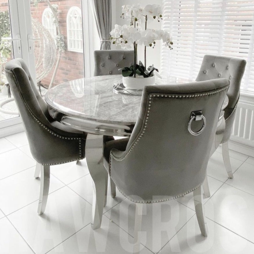 Louis Round 130Cm Marble Table With 4 Cheshire Knocker Back Chairs