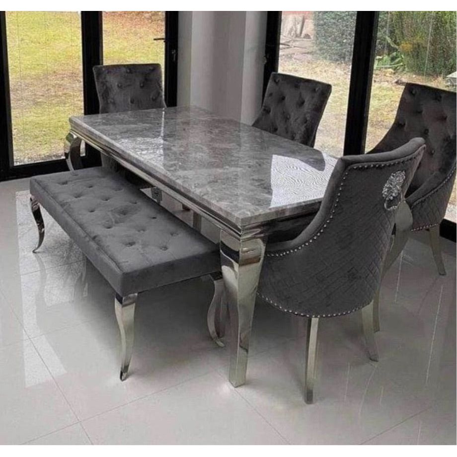 Louis Marble 1.8m Or 1.5m Dining Table With Bentley Knocker Lion Chair
