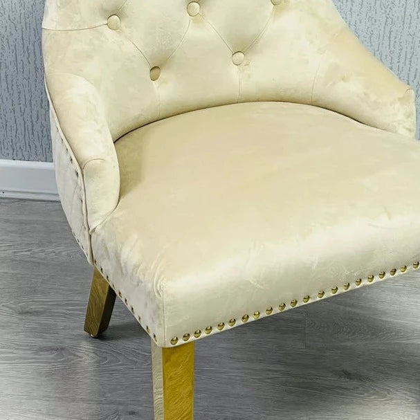 Pair of Bentley cream & gold velvet knocker dining chairs with rings